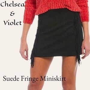 C&v Chelsea & Violet Suede Fringe Mini Skirt in Black